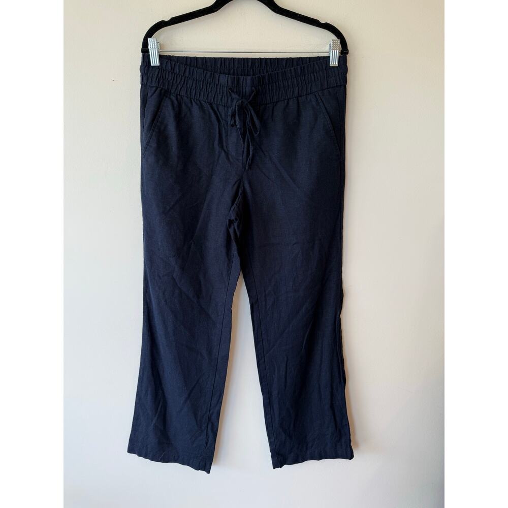 Ann Taylor Ankle Pants Womens Medium Black Linen High Waisted Drawstring Classic